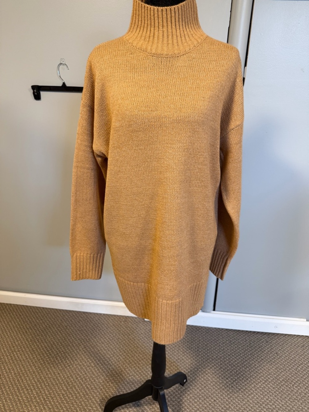 Zenana Camel Turtleneck Sweater Dress Size S NWOT Cozy Oversized Knit